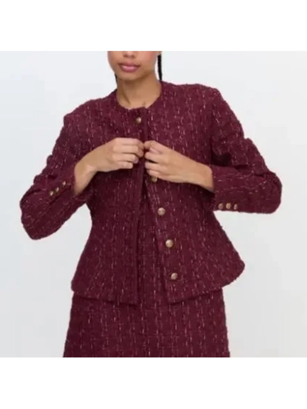 NWT Hill House The Valentina Jacket Tweed Blazer Burgundy Size XL - Picture 3 of 11